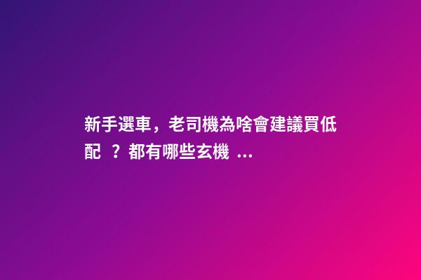 新手選車，老司機為啥會建議買低配？都有哪些玄機？